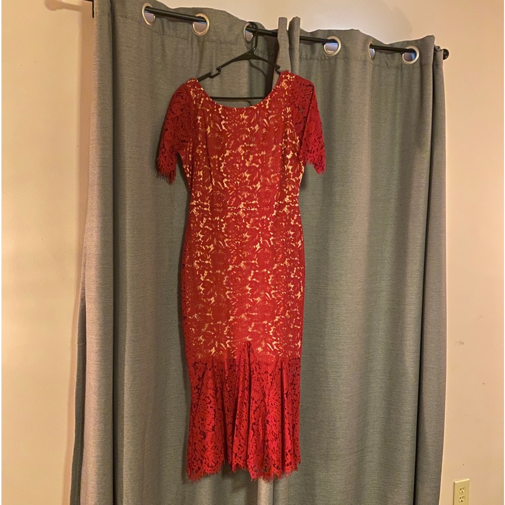 Red Lace Midi Dress from Red Dress Boutique